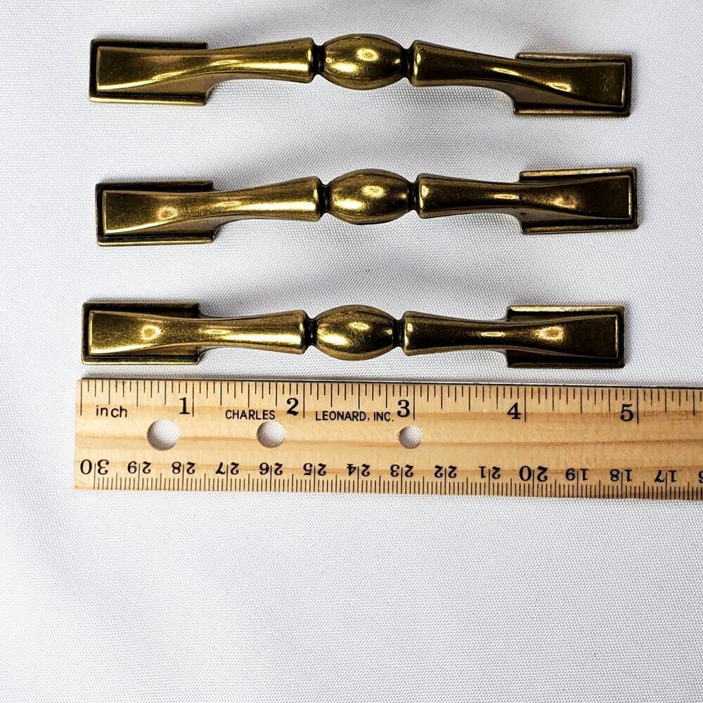 5 Vintage Brass Drawer Pull Handles With Screws Decorative Antique Finish - Picture 5 of 7